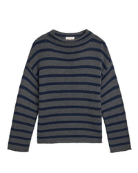 Demylee Clothing Lamis Stripe Cotton Sweater in Charcoal Heather / Navy