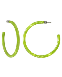 A pair of Machete Large Hoops in Pistachio made of Italian acetate on a white background.