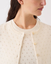 Demylee Clothing Linda Pointelle Cotton Cardigan in Off White