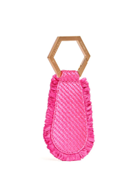 Pink woven The Fray in Fuchsia TopTote handbag with a hexagonal gold-tone handle.