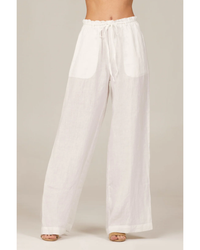 A person wearing Bella Dahl's Drawcord Wide Leg Pant in White.