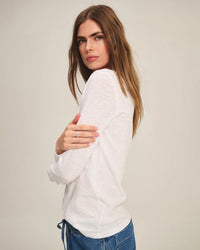 Lizzie Long Sleeve Crew Neck Top in White - Bliss Boutiques
