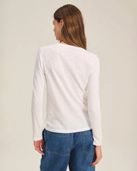 Lizzie Long Sleeve Crew Neck Top in White - Bliss Boutiques