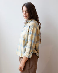 LLEA BLUE Aven 3/4 Sleeve Top in Light Blue & Yellow Plaid 2 - Bliss Boutiques