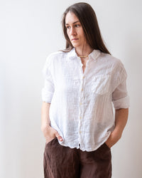 LLEA BLUE Aven 3/4 Sleeve Top in White Linen 1 - Bliss Boutiques