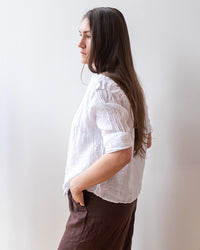 LLEA BLUE Aven 3/4 Sleeve Top in White Linen 3 - Bliss Boutiques
