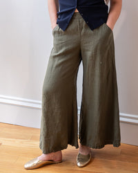 LLEA BLUE Becca Wide Leg Pant in Army Linen 1 - Bliss Boutiques