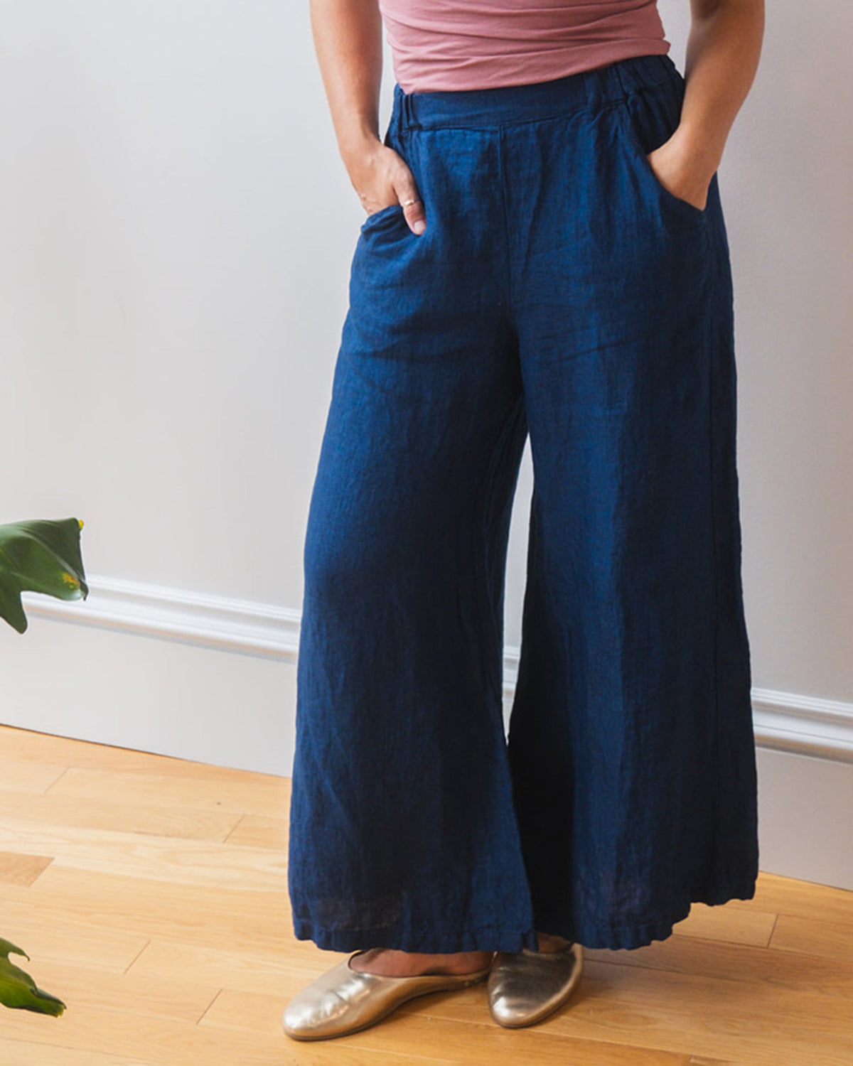 Becca Wide Leg Pant in Indigo Linen Twill