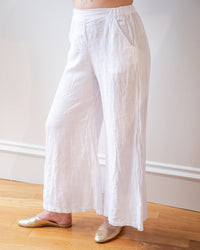 LLEA BLUE Becca Wide Leg Pant in White Linen 1 - Bliss Boutiques