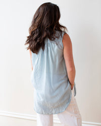 LLEA BLUE Calle Slvlss Button Down in Ash Cotton Silk 4 - Bliss Boutiques