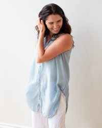 LLEA BLUE Calle Slvlss Button Down in Ash Cotton Silk 2 - Bliss Boutiques