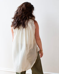 LLEA BLUE Calle Slvlss Button Down in Oat Cotton Silk 4 - Bliss Boutiques