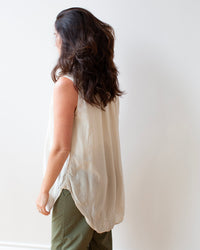 LLEA BLUE Calle Slvlss Button Down in Oat Cotton Silk 3 - Bliss Boutiques