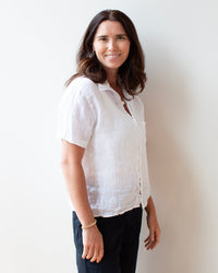 LLEA BLUE Casey S/S Shirt in White Linen 2 - Bliss Boutiques