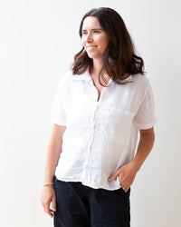 LLEA BLUE Casey S/S Shirt in White Linen 1 - Bliss Boutiques