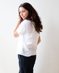 LLEA BLUE Casey S/S Shirt in White Linen 4 - Bliss Boutiques