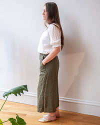 LLEA BLUE Cropped Becca Wide Leg Pant in Army Linen 2 - Bliss Boutiques