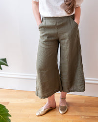 LLEA BLUE Cropped Becca Wide Leg Pant in Army Linen 1 - Bliss Boutiques