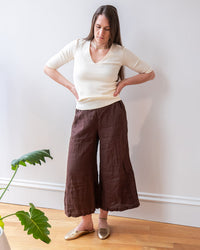 LLEA BLUE Cropped Becca Wide Leg Pant in Chocolate Linen 2 - Bliss Boutiques