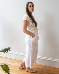 LLEA BLUE Cropped Becca Wide Leg Pant in White Linen 3 - Bliss Boutiques