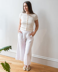 LLEA BLUE Cropped Becca Wide Leg Pant in White Linen 2 - Bliss Boutiques