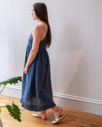 LLEA BLUE Eva Spaghetti Strap Dress in Moonlit Ocean Linen 2 - Bliss Boutiques