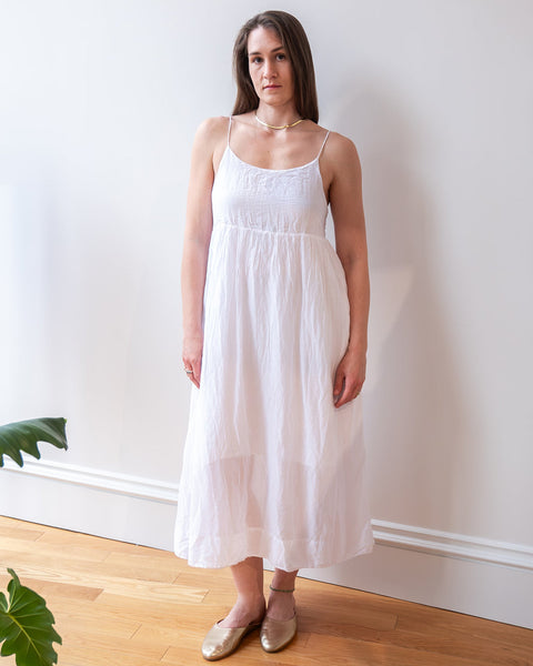 LLEA BLUE Eva Spaghetti Strap Dress in White Cotton Silk - Bliss Boutiques