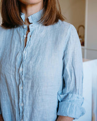 LLEA BLUE Frankie Shirtdress in Aqua Chambray Linen 3 - Bliss Boutiques