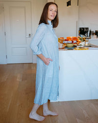 LLEA BLUE Frankie Shirtdress in Aqua Chambray Linen 2 - Bliss Boutiques