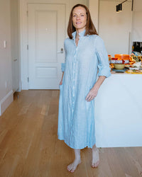 LLEA BLUE Frankie Shirtdress in Aqua Chambray Linen 1 - Bliss Boutiques