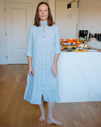 LLEA BLUE Frankie Shirtdress in Aqua Chambray Linen 6 - Bliss Boutiques