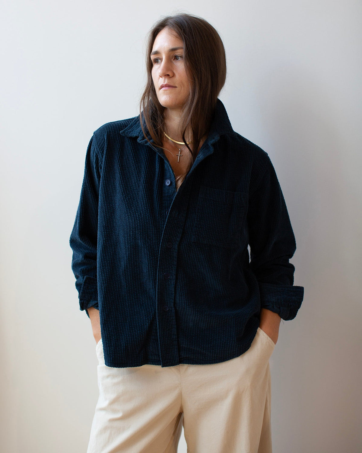 Hadley Shirt Jacket in Ink Wide Wale Cord