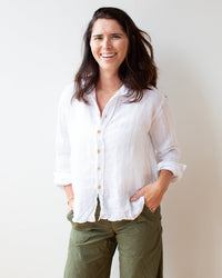 LLEA BLUE Lili No Pkt Shirt in White Linen 1 - Bliss Boutiques