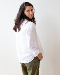 LLEA BLUE Lili No Pkt Shirt in White Linen 4 - Bliss Boutiques
