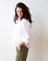 LLEA BLUE Lili No Pkt Shirt in White Linen 2 - Bliss Boutiques