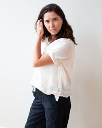 LLEA BLUE Nonda Peasant Shirt in Bermuda Sand Linen 2 - Bliss Boutiques