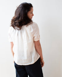 LLEA BLUE Nonda Peasant Shirt in Bermuda Sand Linen 4 - Bliss Boutiques