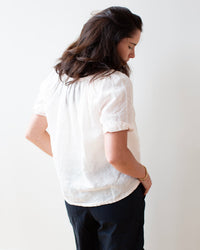 LLEA BLUE Nonda Peasant Shirt in Bermuda Sand Linen 5 - Bliss Boutiques