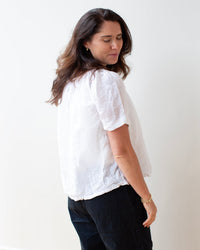 LLEA BLUE Nonda Peasant Shirt in White Linen 5 - Bliss Boutiques