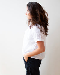 LLEA BLUE Nonda Peasant Shirt in White Linen 3 - Bliss Boutiques