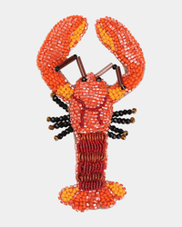 Beaded Olivia Dar lobster brooch in red hues on a white background, crafted using Olivia Dar seed beads.