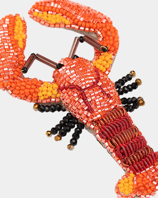 Colorful beaded Lobster Brooch in Red crafted by Olivia Dar.