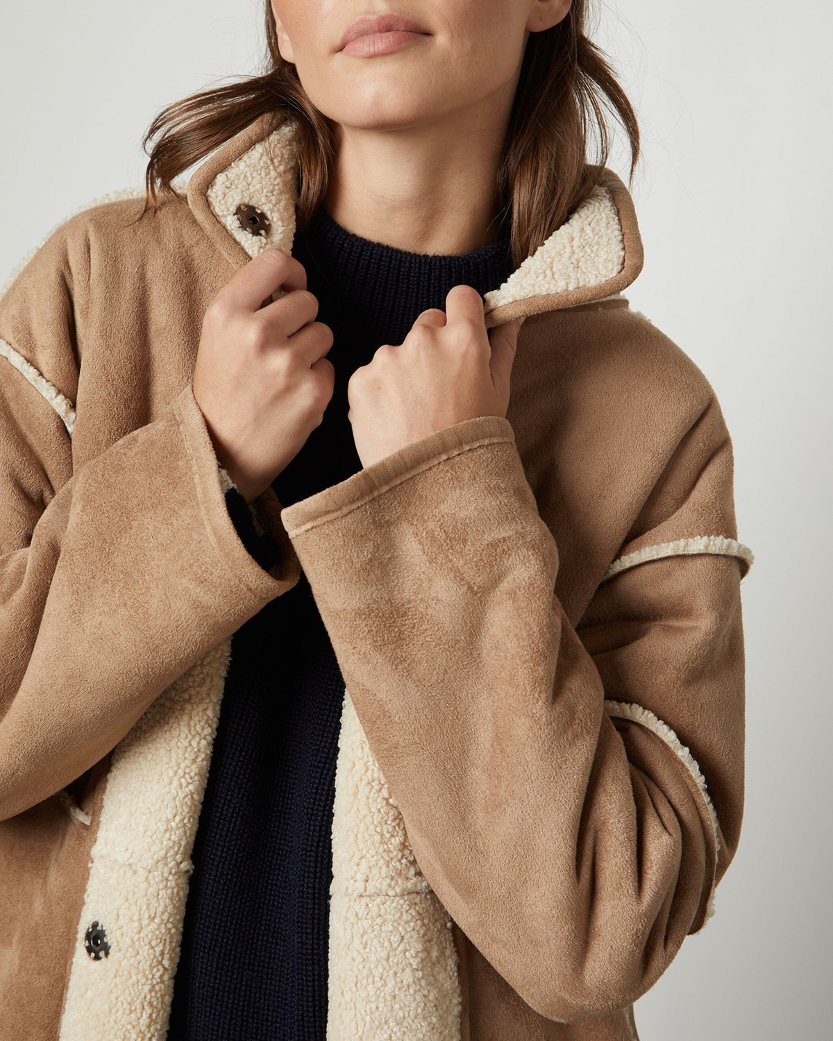 Cara Lux Sherpa Reversible Jacket in Sand