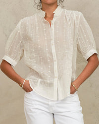 MABE Alli Emb S/S Top in Ecru 1 - Bliss Boutiques