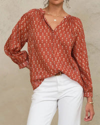 MABE Ari Print L/S Top in Rust 1 - Bliss Boutiques