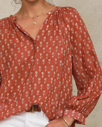 MABE Ari Print L/S Top in Rust 2 - Bliss Boutiques