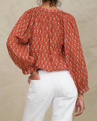 MABE Ari Print L/S Top in Rust 3 - Bliss Boutiques