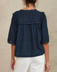 MABE Brea Frill Emb Top in Navy 3 - Bliss Boutiques