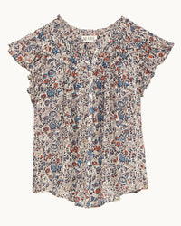 MABE Cass Print Frill Top in Indigo/Rust 3 - Bliss Boutiques