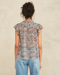 MABE Cass Print Frill Top in Indigo/Rust 2 - Bliss Boutiques